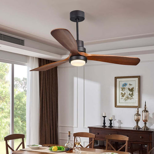 52" Black and Walnut LED Ceiling Fan with Light and Remote Control