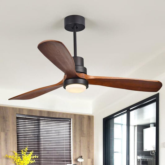 52" Black and Walnut LED Ceiling Fan with Light and Remote Control Main Product Image