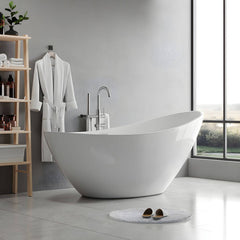 Contemporary Freestanding Soaking Bathtub Oval Slipper Acrylic Bathtub - White 59"L x 31.5"W x 32"H Tub Bathtubs