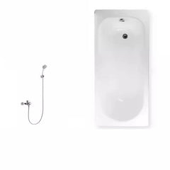 White Cast Iron Rectangular Drop-in Bathtub with Back to Wall Design, Slip Resistant, Valve, and Overflow Hole, Tub, With Arm, 59"L x 28"W x 16"H Bathtubs