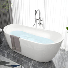 Slipper Bathtub White Soaking Oval Shape Pop-Up Drain Freestanding Acrylic Bathtubs
