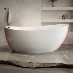 67" Contemporary Oval Freestanding Stone Resin Soaking Bathtub in Matte White