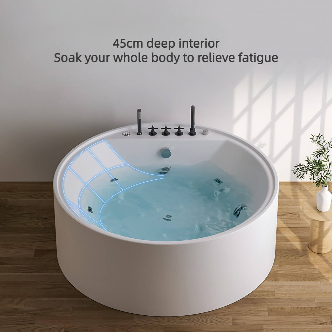 Luxury Round Embedded Bathtub in White for Two People