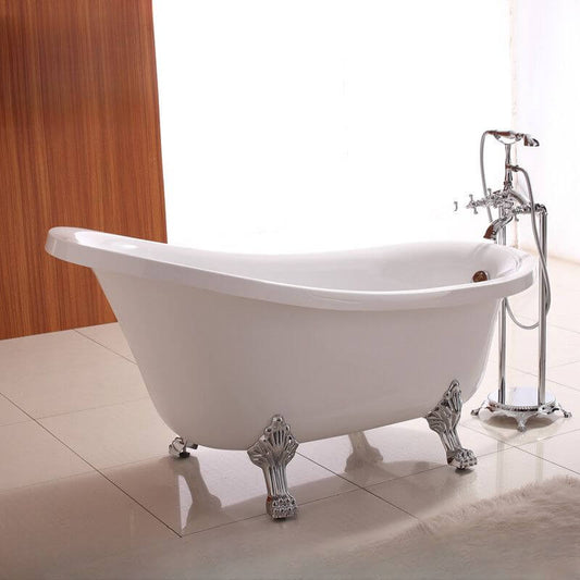 Clawfoot Bathtub with Single Slipper Design, Oval Shape, Simplistic Style, Polymethyl Methacrylate (pmma) Material, and Soaking Bath Therapy, Tub, White/ Silver, 54"L x 27"W x 31"H Bathtubs