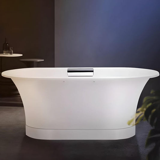 Modern White Oval Freestanding Bathtub with Soaking Function and Slip-Resistant Surface - Tub Bathtubs