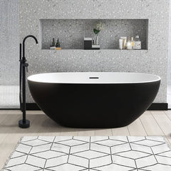 Matte Black Modern Simple Style Elliptical Freestanding Bathtub with Roll Top Soaking Design, 59"L x 28"W x 22"H Bathtubs