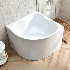 Nook Corner Bathtub with Seat, Back to Wall, Chalk Color, Modern Simple Style, Soaking Therapy, PMMA Material, 31.5"L x 31.5"W x 24.8"H, Tub Bathtubs