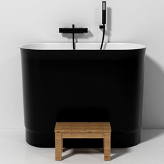 Ink Freestanding Bathtub with Seat, Roll Top Oval Design in Simplistic Style for Soaking, 39.4"L x 22.8"W x 29.5"H, Tub Bathtubs