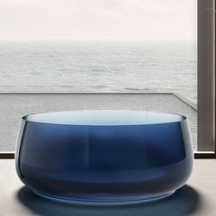 Casual Resin Circular Freestanding Bathtub with Roll Top Soaking Design Bathtubs