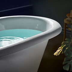 Cast Iron Modern Simple Style Elliptical Roll Top Soaking Freestanding Bathtub in White, 63"L x 29.5"W x 20"H, With Arm Bathtubs