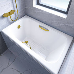 Cast Iron Contemporary White Rectangular Drop-in Bathtub with Handle, Back to Wall, and Disc Faucet, Bathtub & Silver Faucet, 45"L x 30"W x 22"H Bathtubs