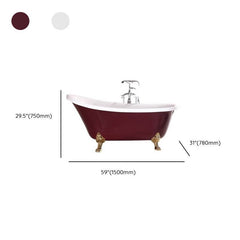 Clawfoot Bathtub with Single Slipper Design, Oval Shape, Simplistic Style, Polymethyl Methacrylate (pmma) Material, and Soaking Bath Therapy, Tub, White/ Silver, 54"L x 27"W x 31"H Bathtubs