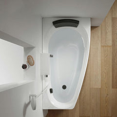 Modern White Acrylic Corner Bathtub for Soaking with Back to Wall Design - Tub with Deck Faucets Left 47"L x 27"W x 23"H Bathtubs
