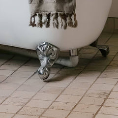 Clawfoot Bathtub with Porcelain Enameled Cast Iron, Single Slipper Design, Oval Shape, Contemporary Style, Chalk Color, and Soaking Bath Therapy, Tub Bathtubs