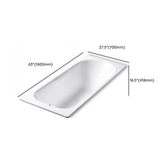 White Cast Iron Rectangular Drop-in Bathtub with Back to Wall Design, Slip Resistant, Valve, and Overflow Hole, Tub, With Arm, 59"L x 28"W x 16"H Bathtubs