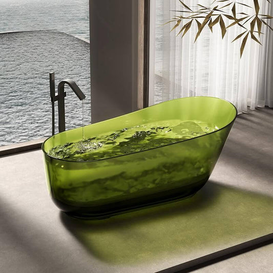 Casual Resin Oval Freestanding Bathtub with Single Slipper Soaking Bathtubs