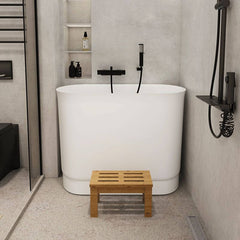 Ink Freestanding Bathtub with Seat, Roll Top Oval Design in Simplistic Style for Soaking, 39.4"L x 22.8"W x 29.5"H, Tub Bathtubs