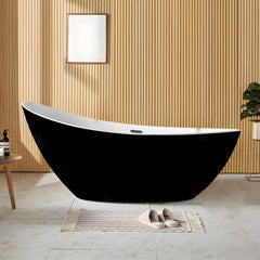Contemporary Freestanding Soaking Bathtub Oval Slipper Acrylic Bathtub - White 59"L x 31.5"W x 32"H Tub Bathtubs