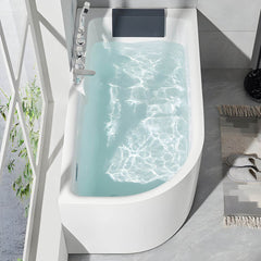 Modern White Acrylic Corner Soaking Bathtub with Non-Slip Surface and Overflow Hole - Tub with Deck Faucets Left 47"L x 30"W x 24"H Bathtubs