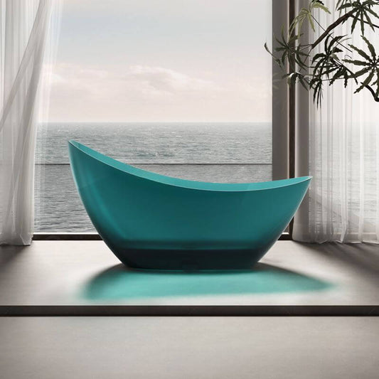 Oval freestanding resin bathtub with double slipper design for comfortable soaking