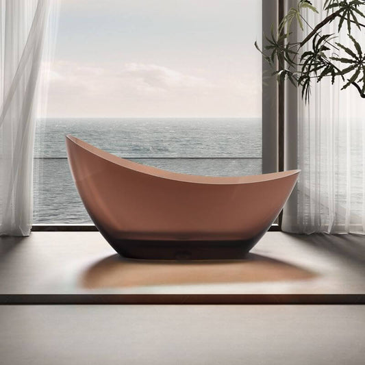 Oval freestanding resin bathtub with double slipper design for comfortable soaking