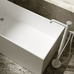 Coal Stone Freestanding Bathtub with Rectangle Casual Back to Wall Soaking Design Bathtubs