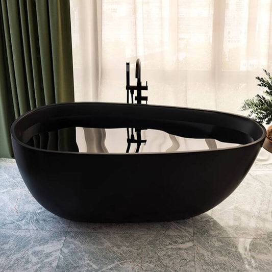 Matte Black Freestanding Bathtub with Roll Top Oval Shape in Casual Plexiglass Soaking Style, 51"L x 27.5"W x 24"H Bathtubs
