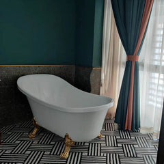 Clawfoot Bathtub with Single Slipper Design, Oval Shape, Simplistic Style, Polymethyl Methacrylate (pmma) Material, and Soaking Bath Therapy, Tub, White/ Silver, 54"L x 27"W x 31"H Bathtubs