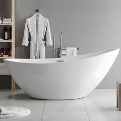 Modern Style Freestanding Acrylic Soaking Single Slipper Anti-overflow Design Bathtub - 71"L x 31"W x 24"H White Tub Bathtubs