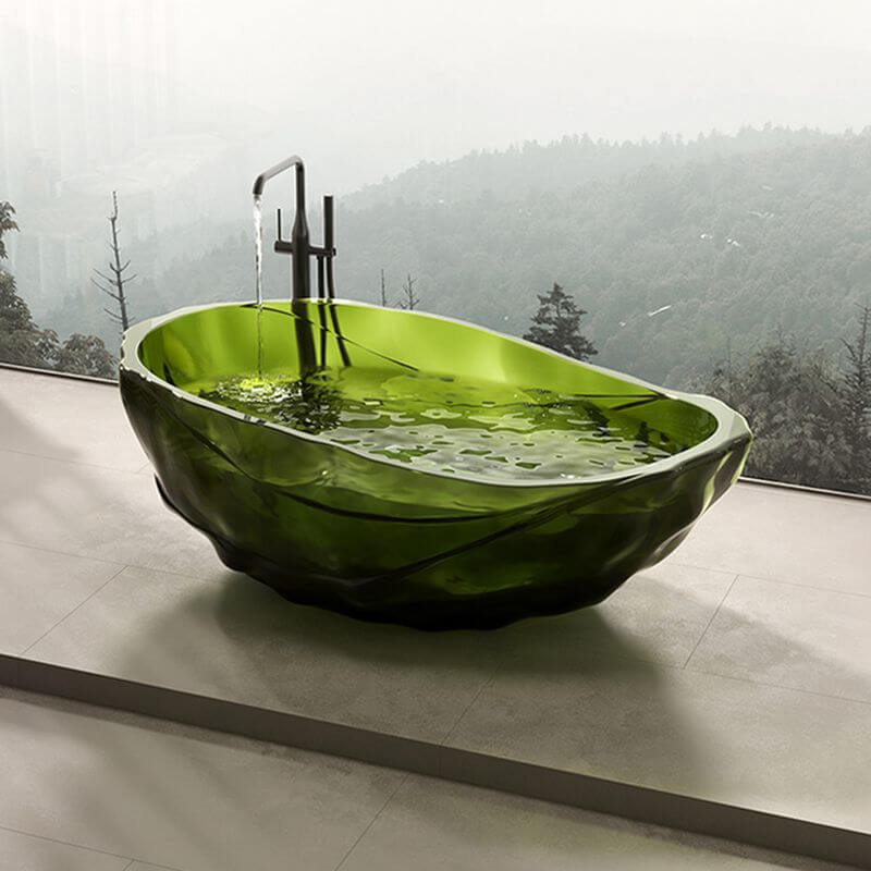 Grüne freiformige freistehende Badewanne aus Harz