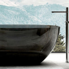 Ink Freestanding Bathtub with Roll Top Oval Design in Casual Soaking Style Bathtubs