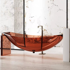 70 Inch Transparent Resin Soaker Big Bathtub Boat-Shaped Modern Bathtub in Orange