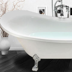 Clawfoot Bathtub with Single Slipper Design, Oval Shape, Simplistic Style, Polymethyl Methacrylate (pmma) Material, and Soaking Bath Therapy, Tub, White/ Silver, 54"L x 27"W x 31"H Bathtubs