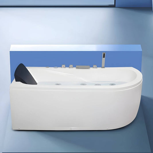 Modern Corner Free Form White Acrylic Soaking Bathtub with Seat Included - Tub with Deck Faucets Unavailable 55"L x 30"W x 23"H Bathtubs