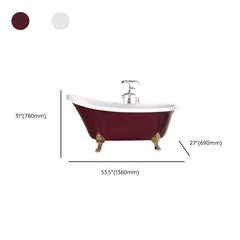 Clawfoot Bathtub with Single Slipper Design, Oval Shape, Simplistic Style, Polymethyl Methacrylate (pmma) Material, and Soaking Bath Therapy, Tub, White/ Silver, 54"L x 27"W x 31"H Bathtubs