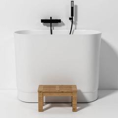 Ink Freestanding Bathtub with Seat, Roll Top Oval Design in Simplistic Style for Soaking, 39.4"L x 22.8"W x 29.5"H, Tub Bathtubs
