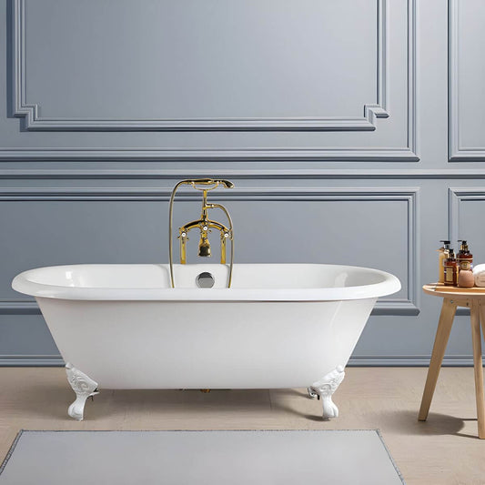 Modern Oval Porcelain Enameled Cast Iron Clawfoot Soaking Bathtub in Roll Top Design - 78cm x 59.5cm Bathtubs