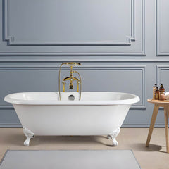 Modern Oval Porcelain Enameled Cast Iron Clawfoot Soaking Bathtub in Roll Top Design - 78cm x 59.5cm Bathtubs