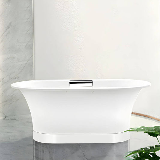 Modern White Oval Freestanding Bathtub with Soaking Function and Slip-Resistant Surface - Tub Bathtubs