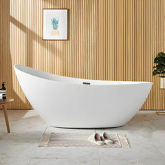 Contemporary Freestanding Soaking Bathtub Oval Slipper Acrylic Bathtub - White 59"L x 31.5"W x 32"H Tub Bathtubs