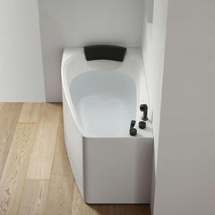 Modern White Acrylic Corner Bathtub for Soaking with Back to Wall Design - Tub with Deck Faucets Left 47"L x 27"W x 23"H Bathtubs