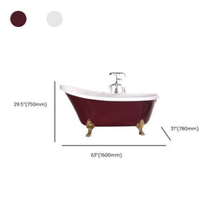 Clawfoot Bathtub with Single Slipper Design, Oval Shape, Simplistic Style, Polymethyl Methacrylate (pmma) Material, and Soaking Bath Therapy, Tub, White/ Silver, 54"L x 27"W x 31"H Bathtubs