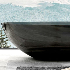 Ink Freestanding Bathtub with Roll Top Oval Design in Casual Soaking Style Bathtubs