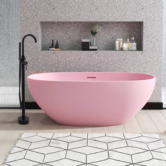 Matte Black Modern Simple Style Elliptical Freestanding Bathtub with Roll Top Soaking Design, 59"L x 28"W x 22"H Bathtubs