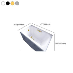 Cast Iron Contemporary White Rectangular Drop-in Bathtub with Handle, Back to Wall, and Disc Faucet, Bathtub & Silver Faucet, 45"L x 30"W x 22"H Bathtubs