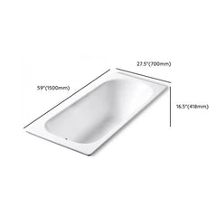 White Cast Iron Rectangular Drop-in Bathtub with Back to Wall Design, Slip Resistant, Valve, and Overflow Hole, Tub, With Arm, 59"L x 28"W x 16"H Bathtubs