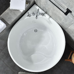 White Acrylic Corner Modern Soaking Bathtub with Slip-Resistant Surface and Drain Assembly Included - Tub with Deck Faucets With Seat 43"L x 35"W x 25"H Bathtubs