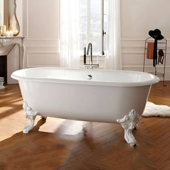 Modern Oval Porcelain Enameled Cast Iron Clawfoot Soaking Bathtub in Roll Top Design - 78cm x 59.5cm Bathtubs
