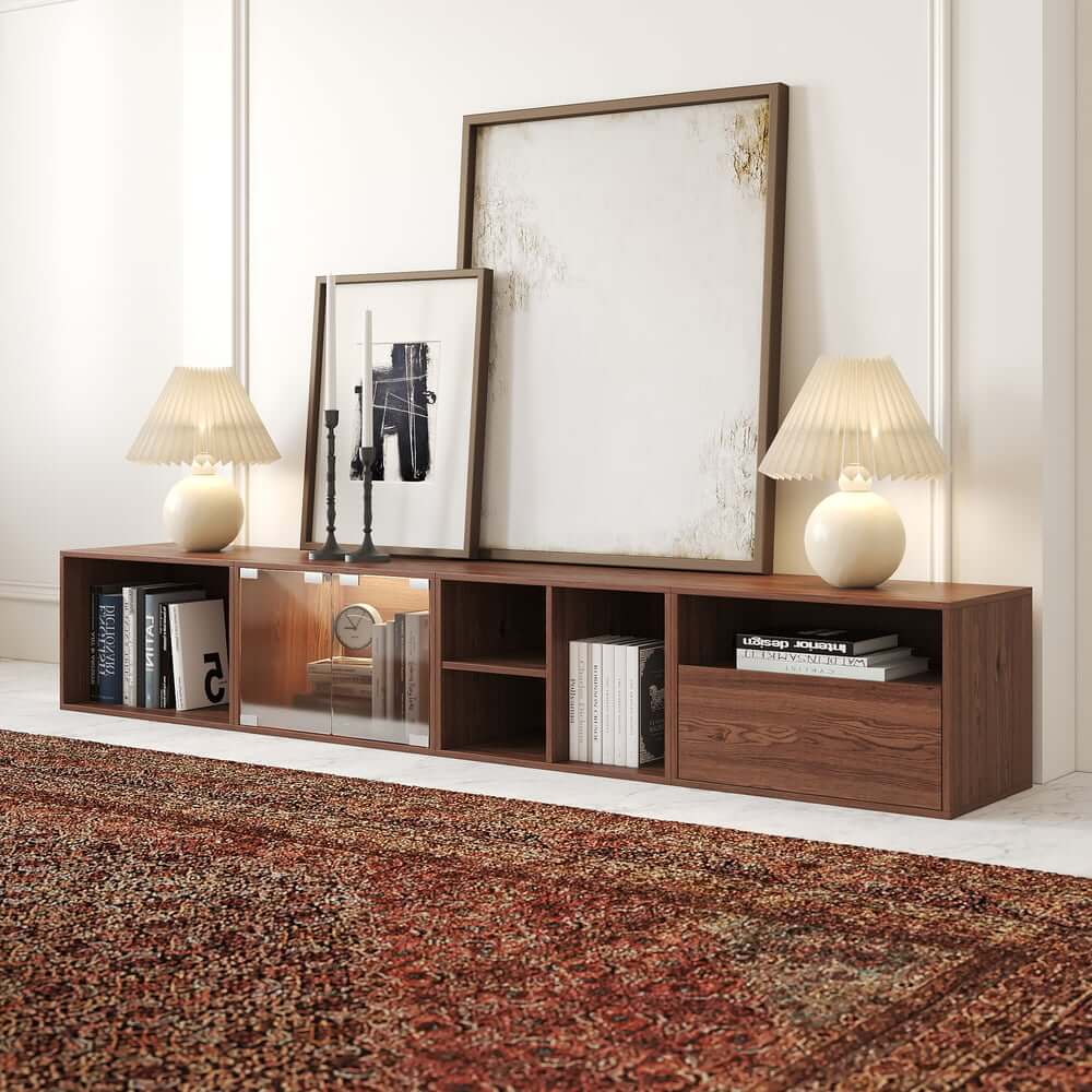 94" Walnut Mid-Century Modern LED TV Stand