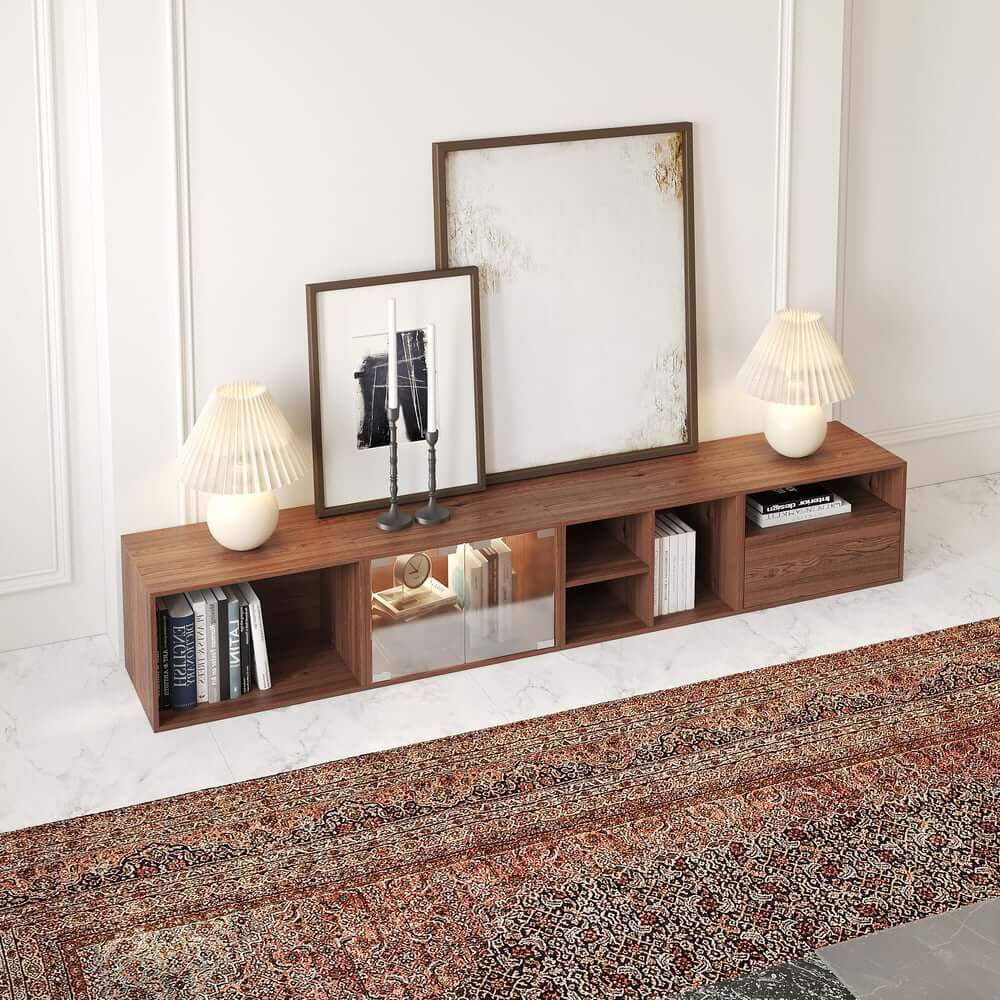 94" Walnut Mid-Century Modern LED TV Stand